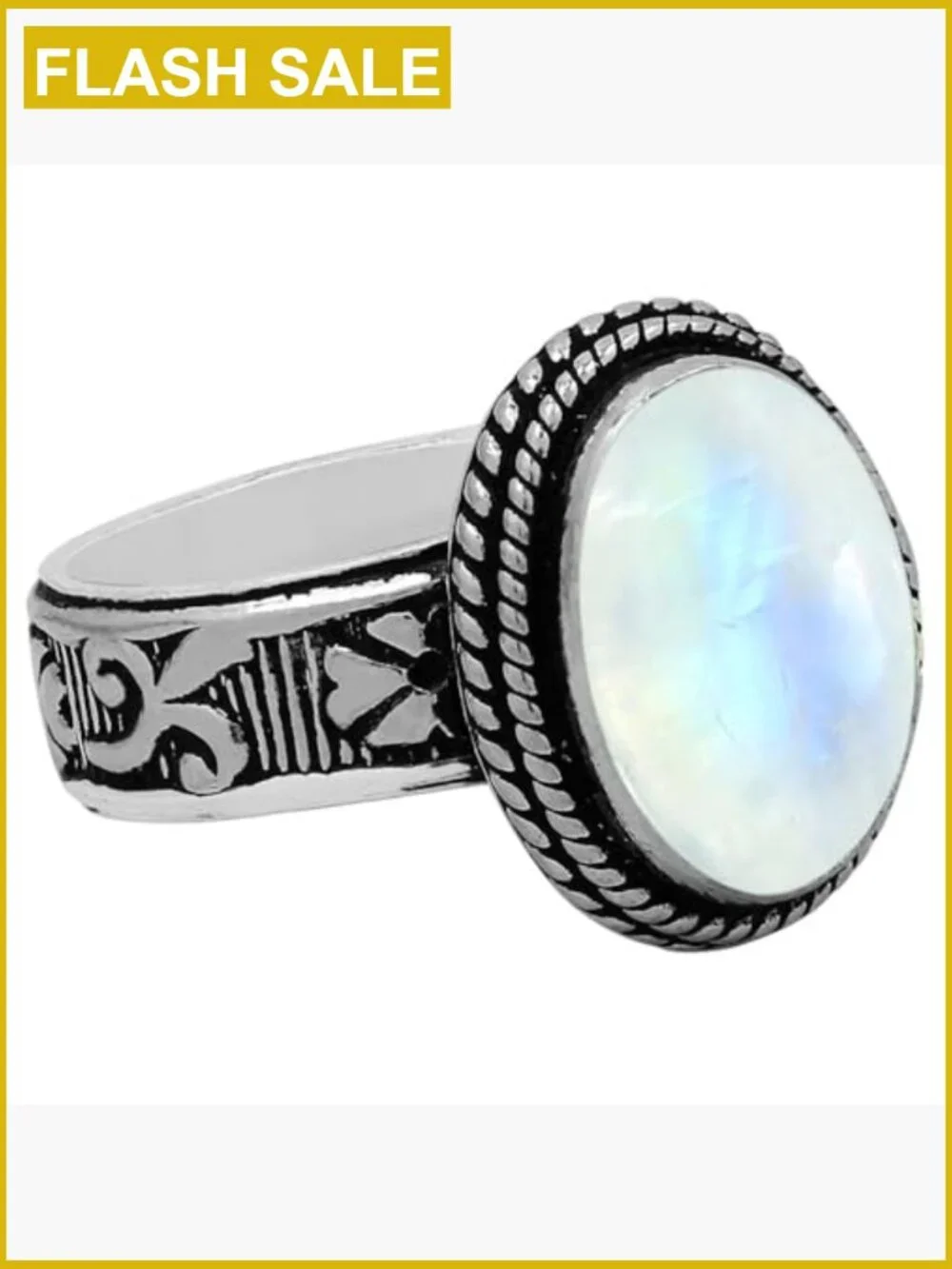 Oval Moonstone Gemstone Solitaire Statement Ring, 925 Silver Overlay